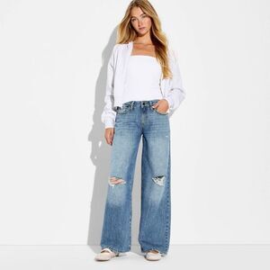 wild fable Light Blue Wide-Leg Distressed Jeans